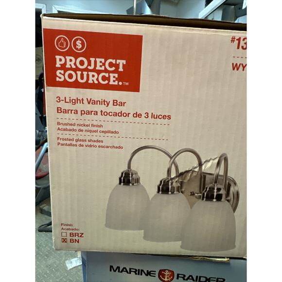 NEW Project Source #1362639 3 Light Bar-Brushed Nickel-White Milk Glass Wynfield - Picture 4 of 5